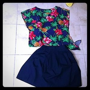 Wow Matches flowers top with blue skirt